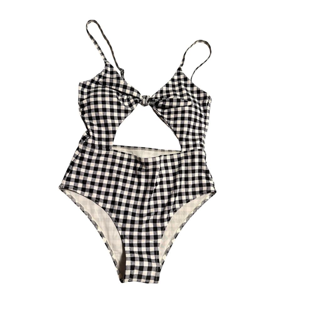 Shein One Piece Bathing Suit Black and White Gingham Print Size Medium NWOT
